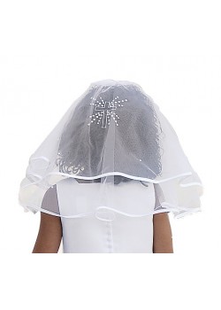 Beautiful Two Layed First Communion Veil with Satin edging and a diamante Cross