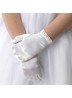 White satin First Communion gloves with ivory pearl trim...