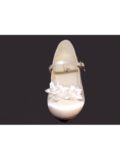 Pearl Ribbon Bow Satin Shoe With Low Heal for First Holy Communion...