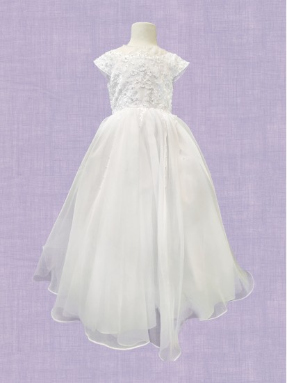 Full Length Communion Dress with round neck and capped sleeve:...