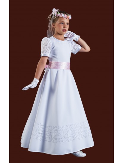 Beautiful Long Plain Holy Communion Dress with round neck and short sleeves...