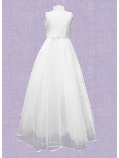 Mikado Swiss Tulle Dress Round necked sleeveless dress: Waisted with flair ...
