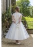 White Round Necked, Three quarter length Beaded Lace and Tulle Dress with l...