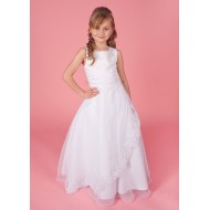 Sleeveless Ruched Holy Communion Dress with Satin & Organza Lace Trimmed Skirt: 