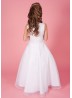 Sleeveless Ruched Holy Communion Dress with Satin & Organza Lace Trimmed Sk...