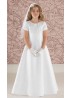 Satin A Line First Holy Communion Dress with Lace Detail:...