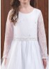 Full Skirt First Communion Gown with Short Lace Sleeves:...