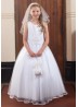 Beautiful First Communion Dress with Ribbon Edged Skirt and Sleeveless Bead...