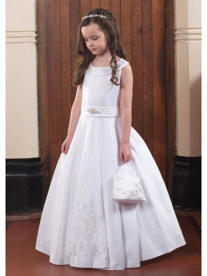Sleeveless First Communion Dress with Lace Detail :...