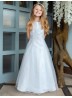 Satin & Tulle A Line First Holy Communion Dress with Flowers:...