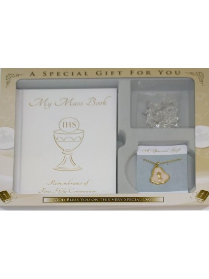 Gift Set, Mass Book, with Rosary & Medal For Holy Communion...