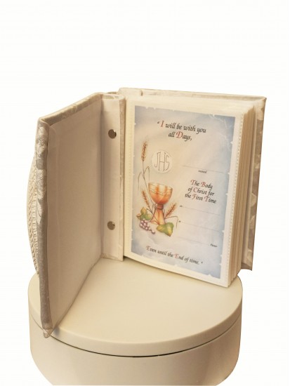 Embroidered Covered Photo Album with Front Oval First Communion Photo Frame...