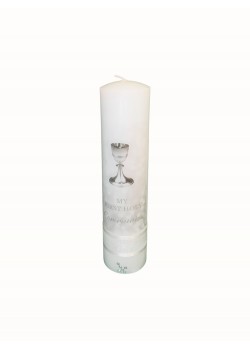 White First Communion Pillar Candle 8 inches high