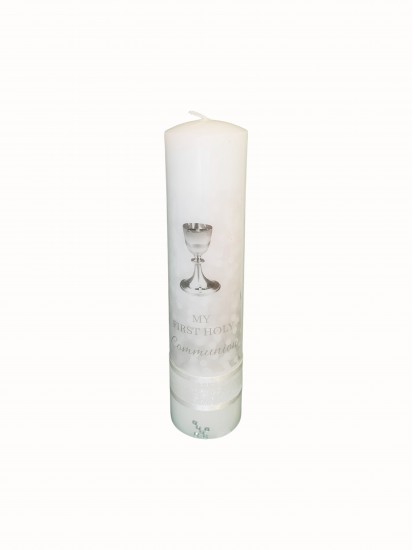 White First Communion Pillar Candle 8 inches high...
