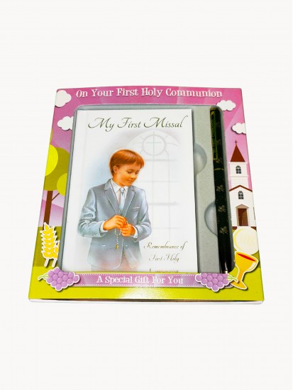 First Communion Gift Set for a Boy with My First Missal and a black Pen:...