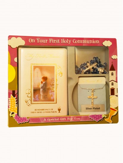 First Communion Gift Set for Boy with Rosary & Chain...