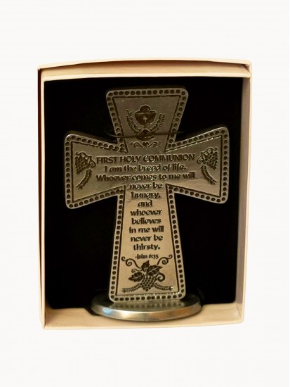Small Pewter Cross with lovely Communion Verse:...