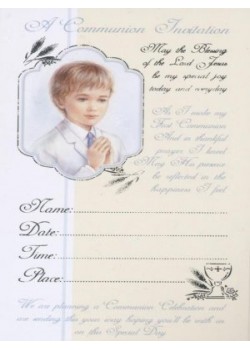 12x Boy First Holy Communion Invitations with Envelopes