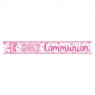 Foil Holographic First Holy Communion Banner in Pink 